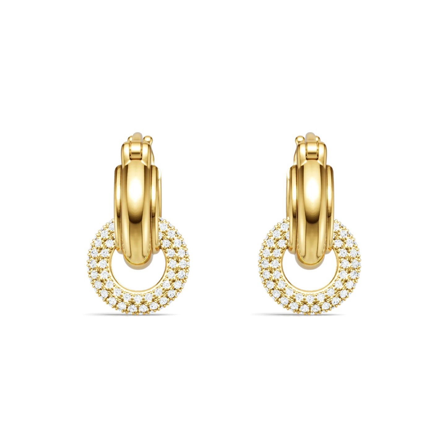 Gold moissanite studs on neutral background. Alt: “One-Carat Moissanite Stud Earrings – 18K Gold Plated.”