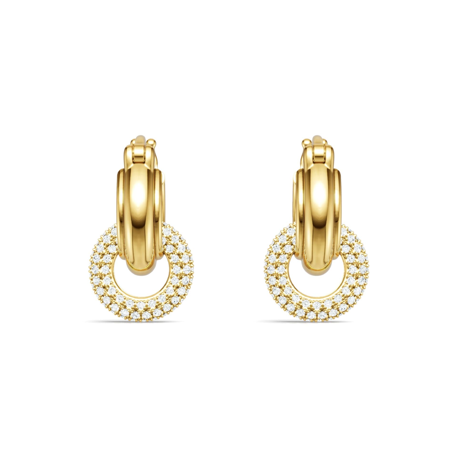 Gold moissanite studs on neutral background. Alt: “One-Carat Moissanite Stud Earrings – 18K Gold Plated.”
