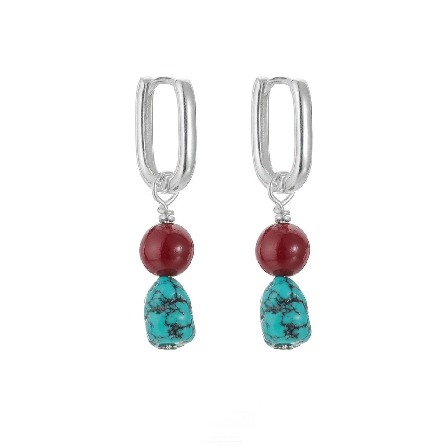 “Turquoise and cinnabar earrings sterling silver flat lay Tibetan style”