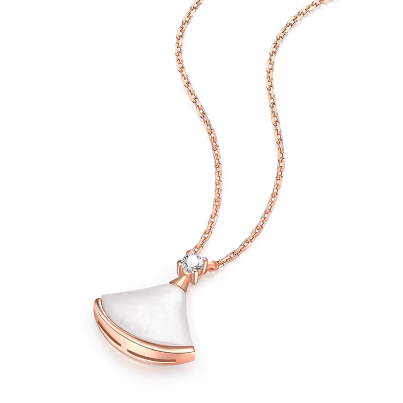 “Petal Grace” Natural Mother-of-Pearl Fan Pendant Necklace 