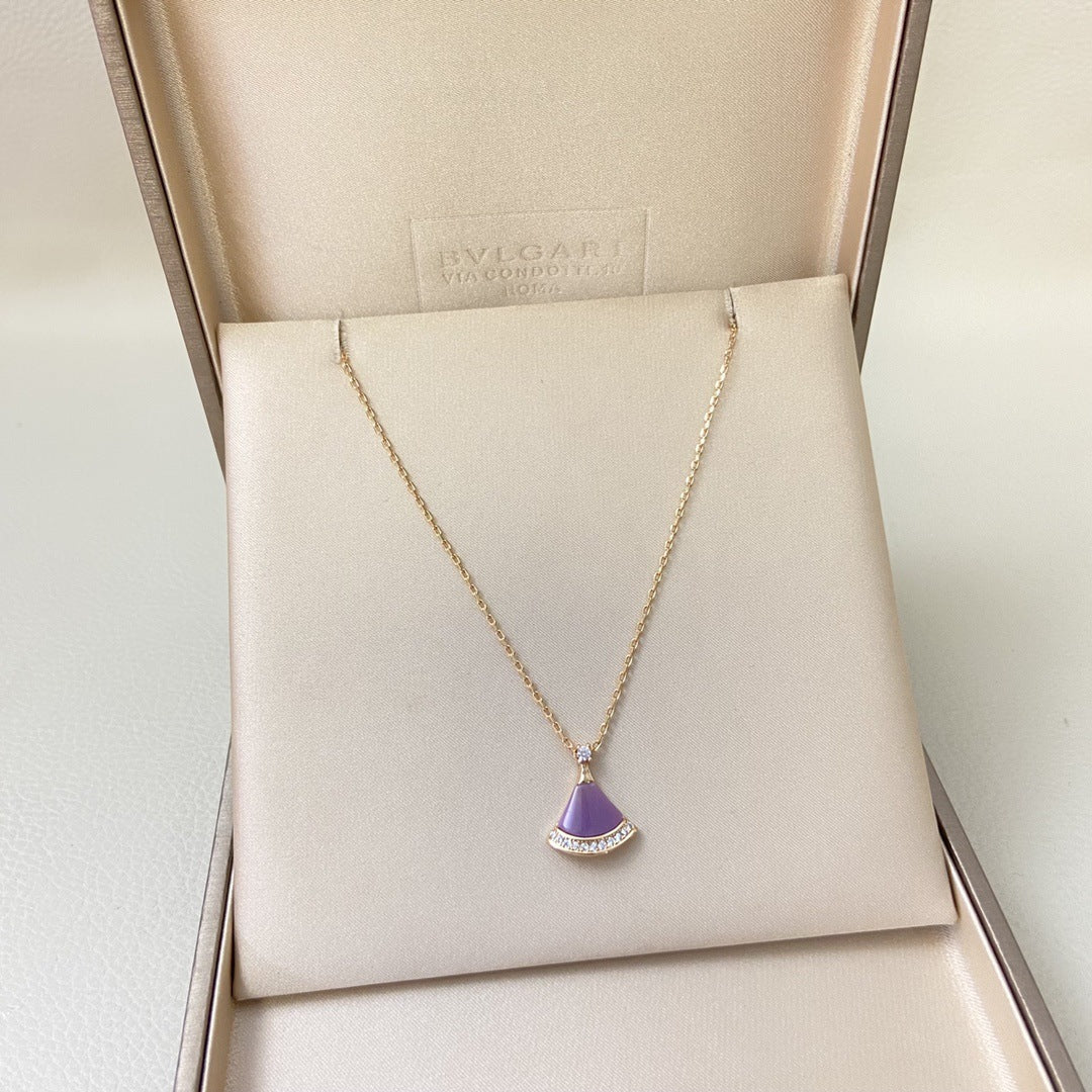 “Petal Grace” Natural Mother-of-Pearl Fan Pendant Necklace 