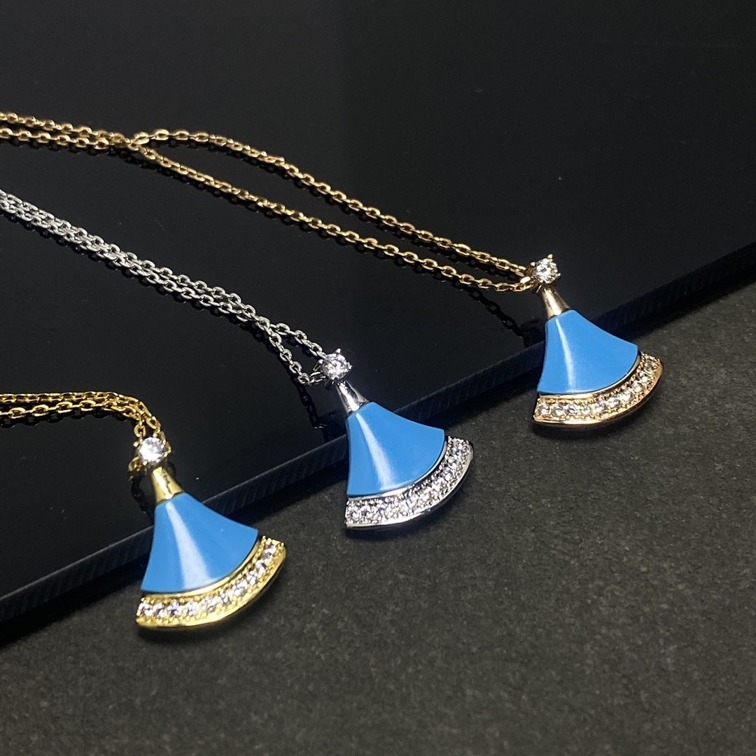 “Petal Grace” Natural Mother-of-Pearl Fan Pendant Necklace 