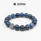 Blue beaded bracelet with silver accents on a white background, featuring the Zerra brand.
