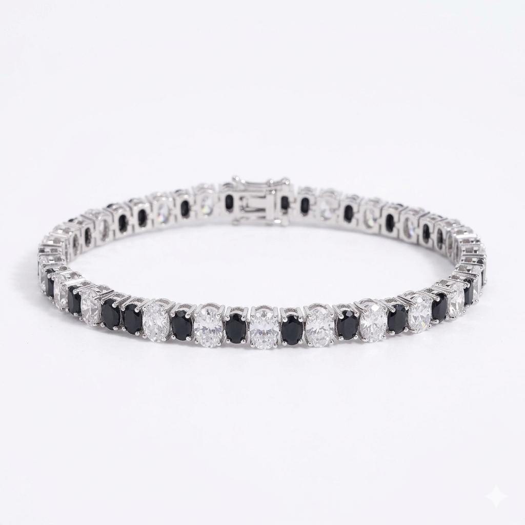 High-definition shot of the bracelet laid flat and fully extended on pure white background.
