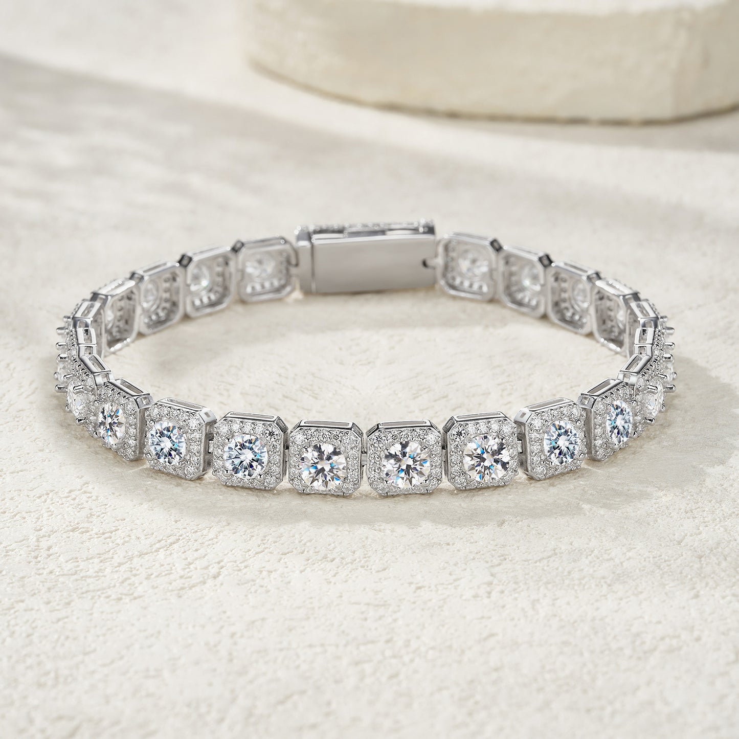 S925 Moissanite clustered halo tennis bracelet by ZERRA with sparkling gemstones and elegant design.