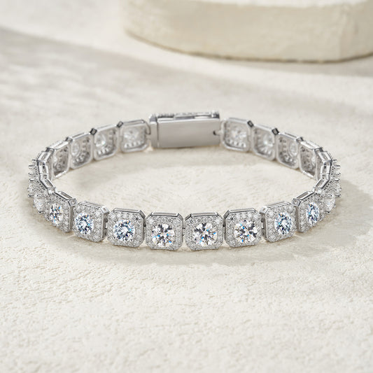 S925 Moissanite clustered halo tennis bracelet by ZERRA with sparkling gemstones and elegant design.