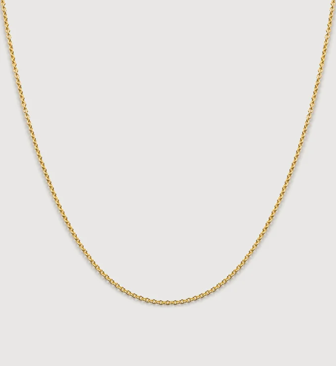 S925 Sterling SilverYuanbao Chain Necklace 1mmGold chain necklace on a light gray background