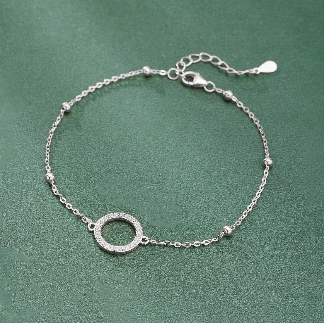 S925 Sterling Silver Beaded Bracelet with Zircon Accents