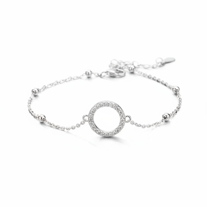 S925 Sterling Silver Beaded Bracelet with Zircon Accents