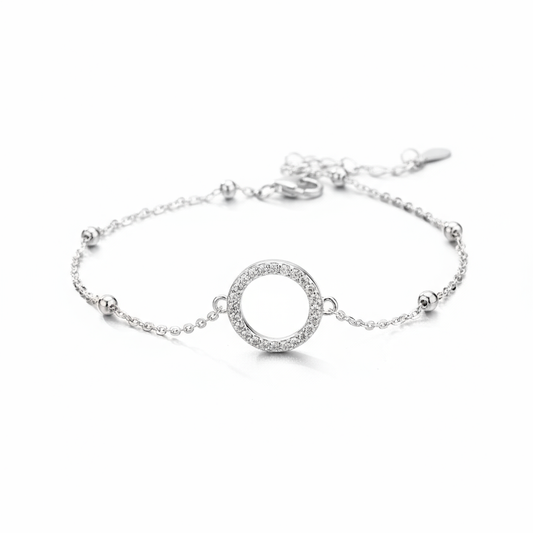 S925 Sterling Silver Beaded Bracelet with Zircon Accents