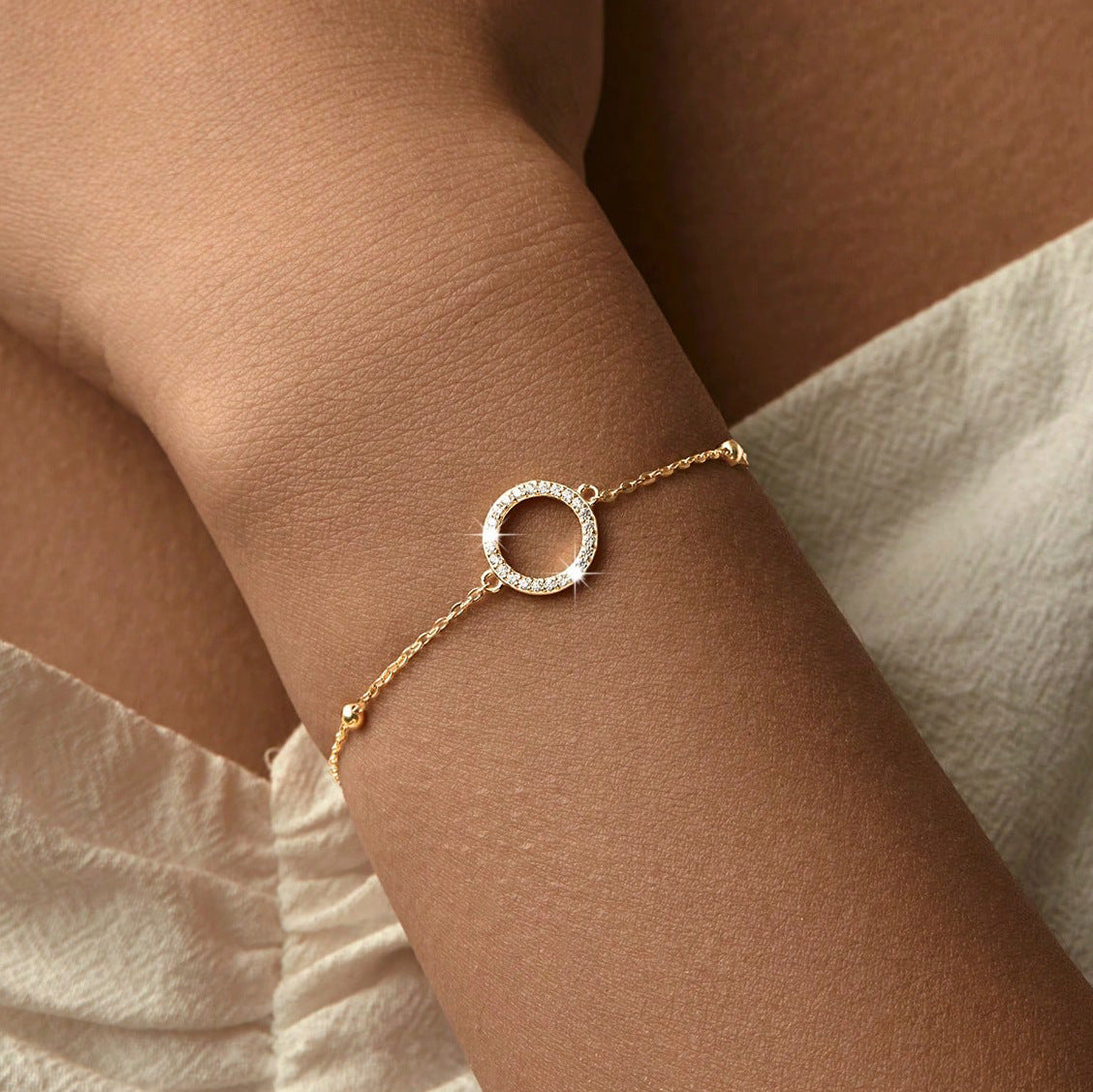 Woman Wearing Elegant Minimalist Silver Bracelet