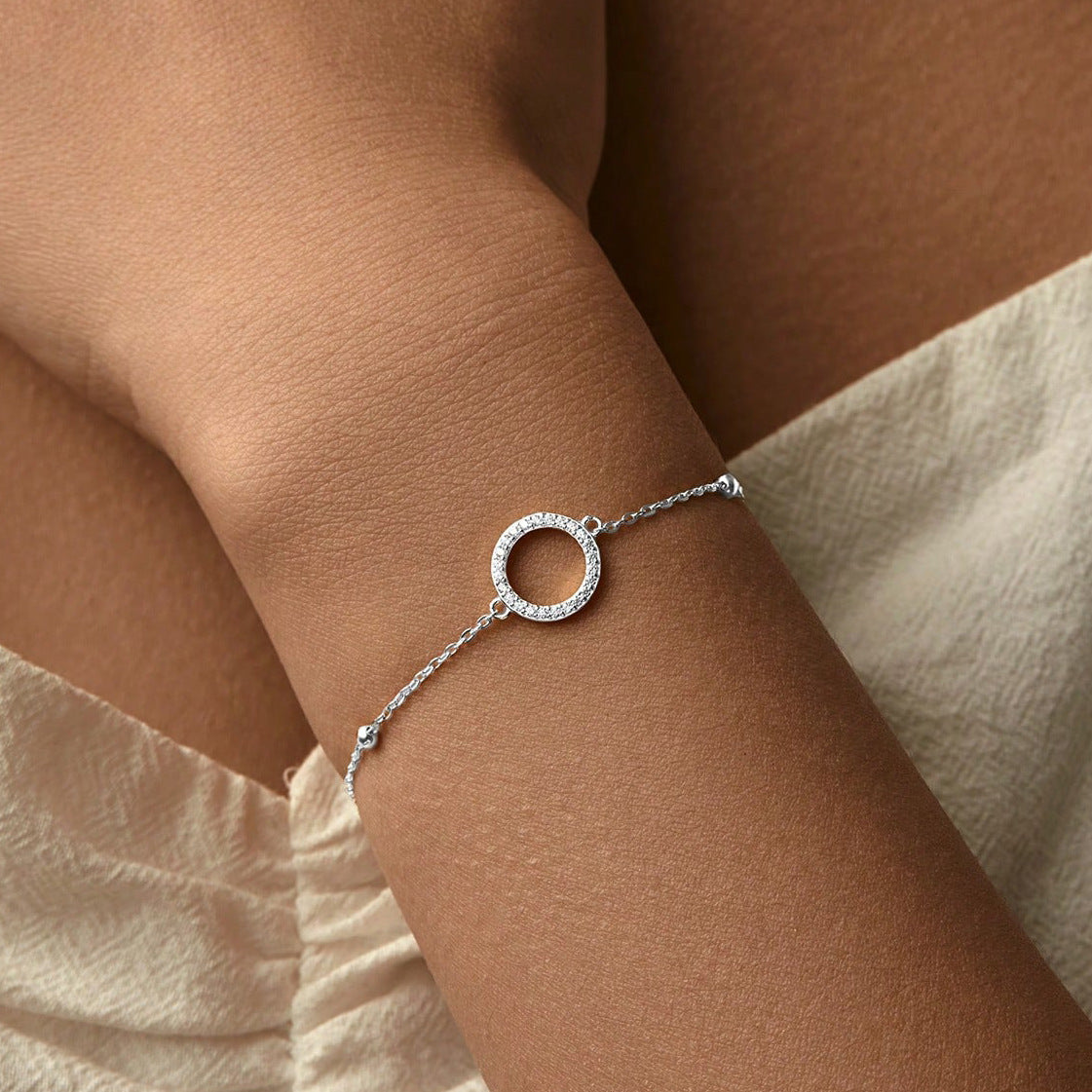 Woman Wearing Elegant Minimalist Silver Bracelet
