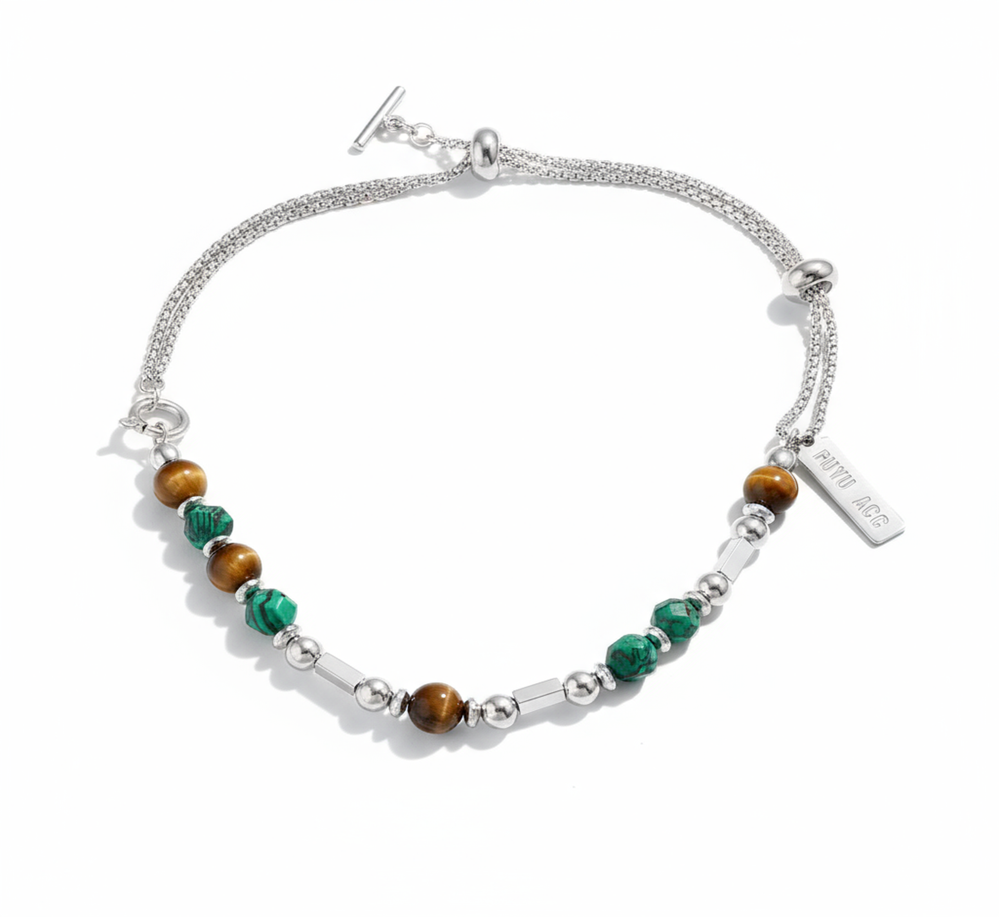 Bracelet with multicolored beads on a white background