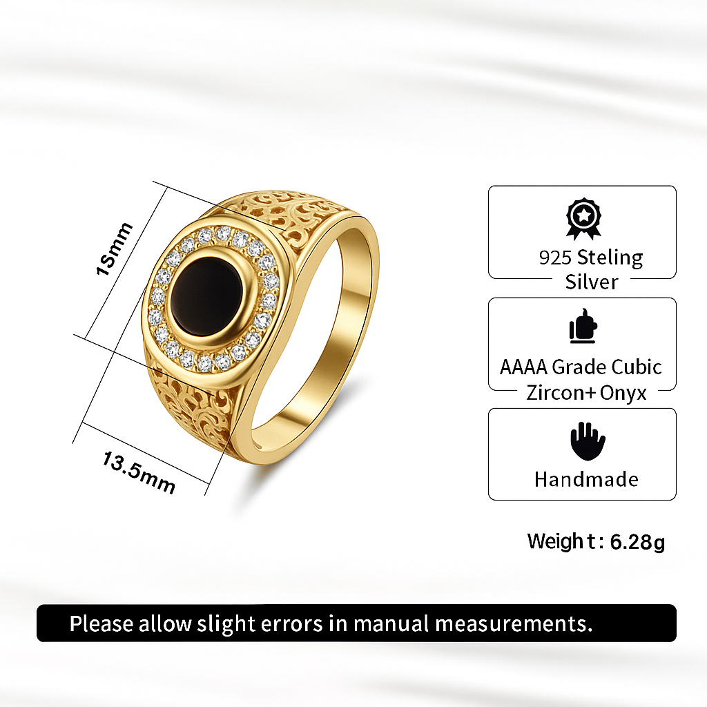 “Male model wearing vintage Turkish black onyx sterling silver ring”