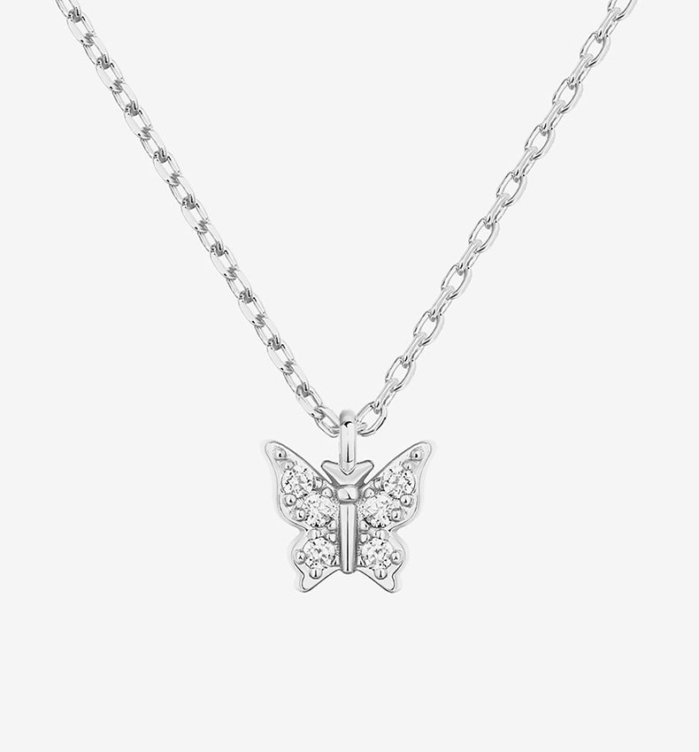 S925 Sterling Silver Butterfly Pendant Necklace on White Background