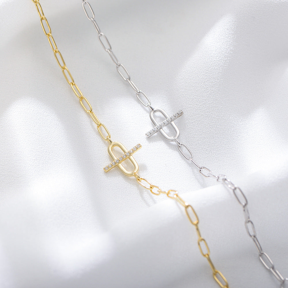 Close-up of Micro Pave Zircon Detailing on Silver Chain