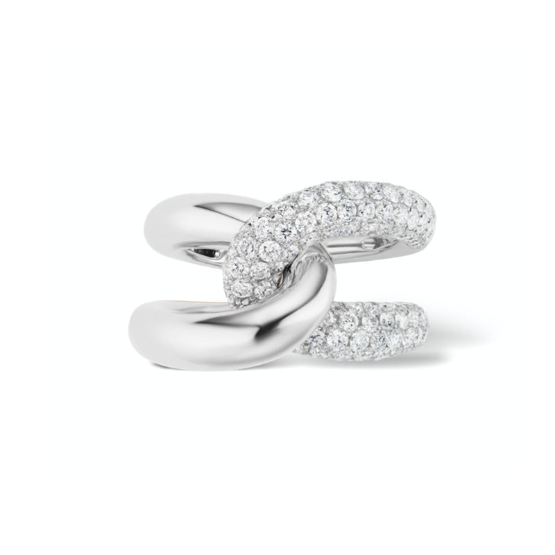 S925 Sterling Silver Cross Full Zircon Ring on White Background