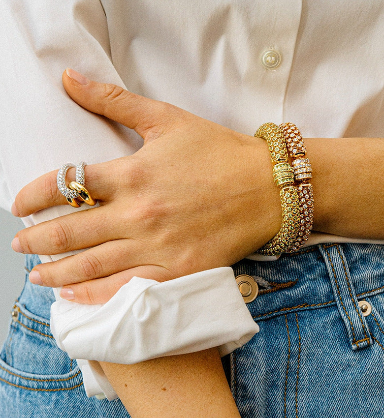 Woman Wearing Minimalist INS Style Cross Zircon Ring