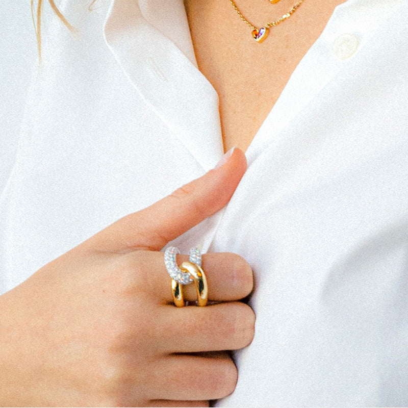 Woman Wearing Minimalist INS Style Cross Zircon Ring