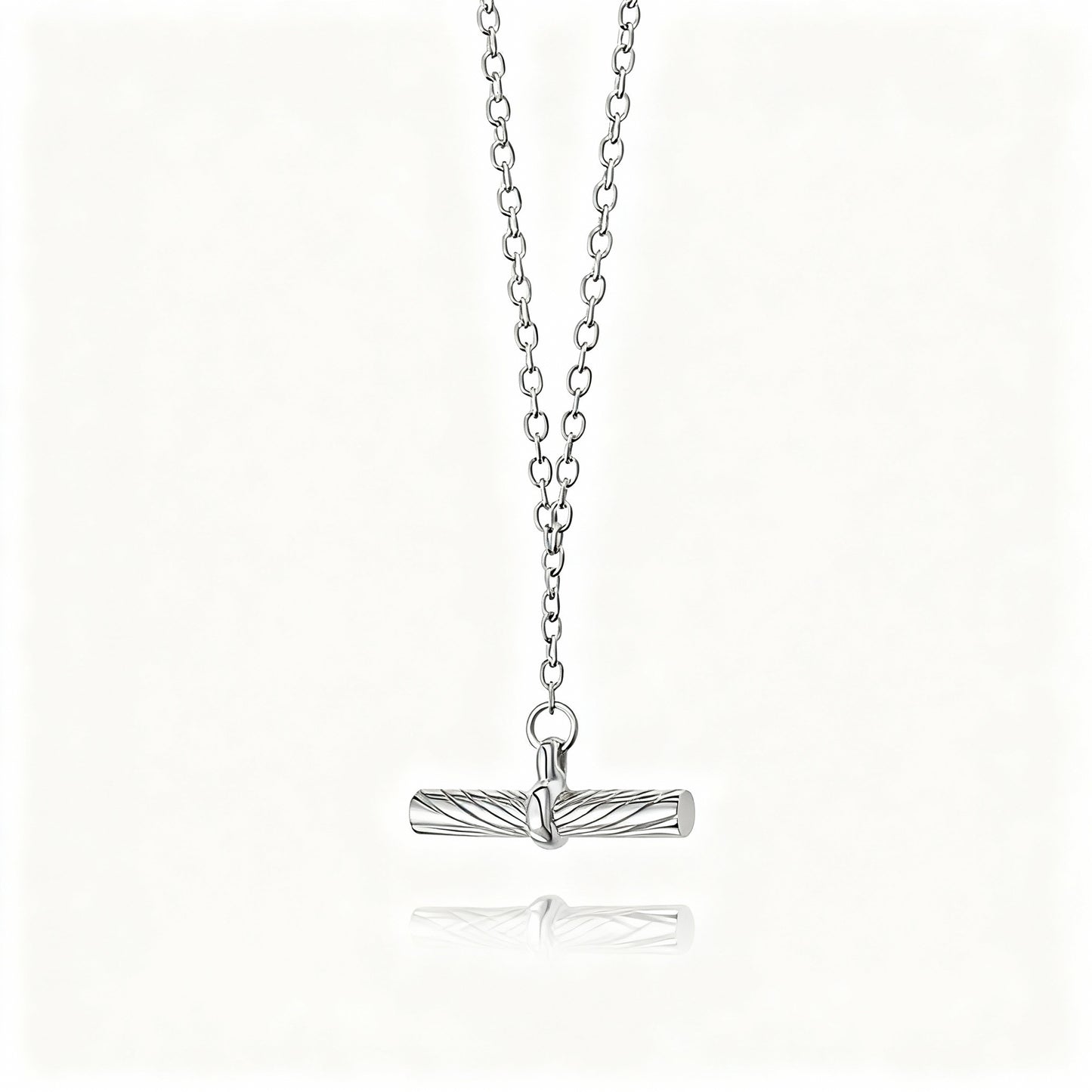 S925 Sterling Silver Cylinder Pendant Necklace on White Background
