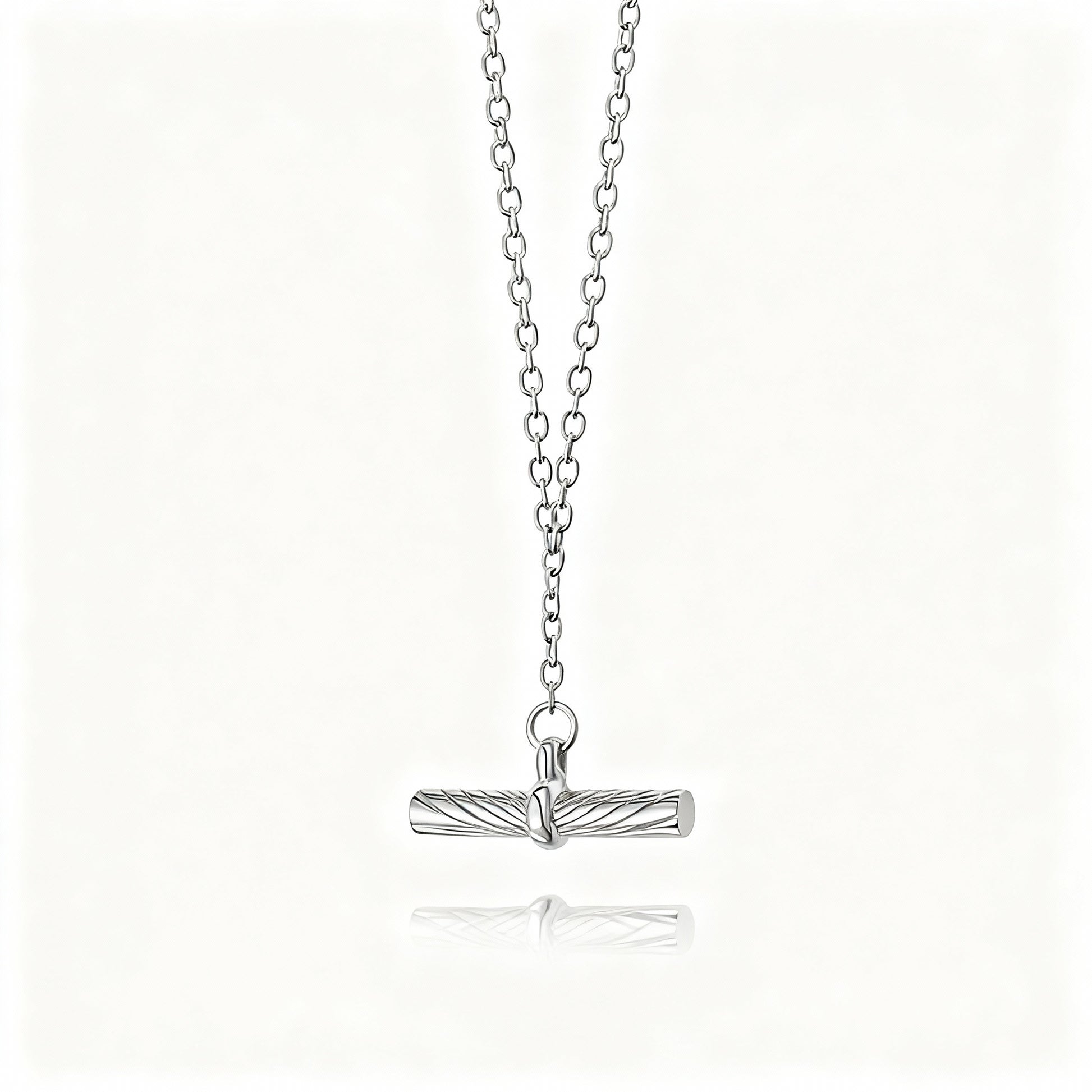 S925 Sterling Silver Cylinder Pendant Necklace on White Background