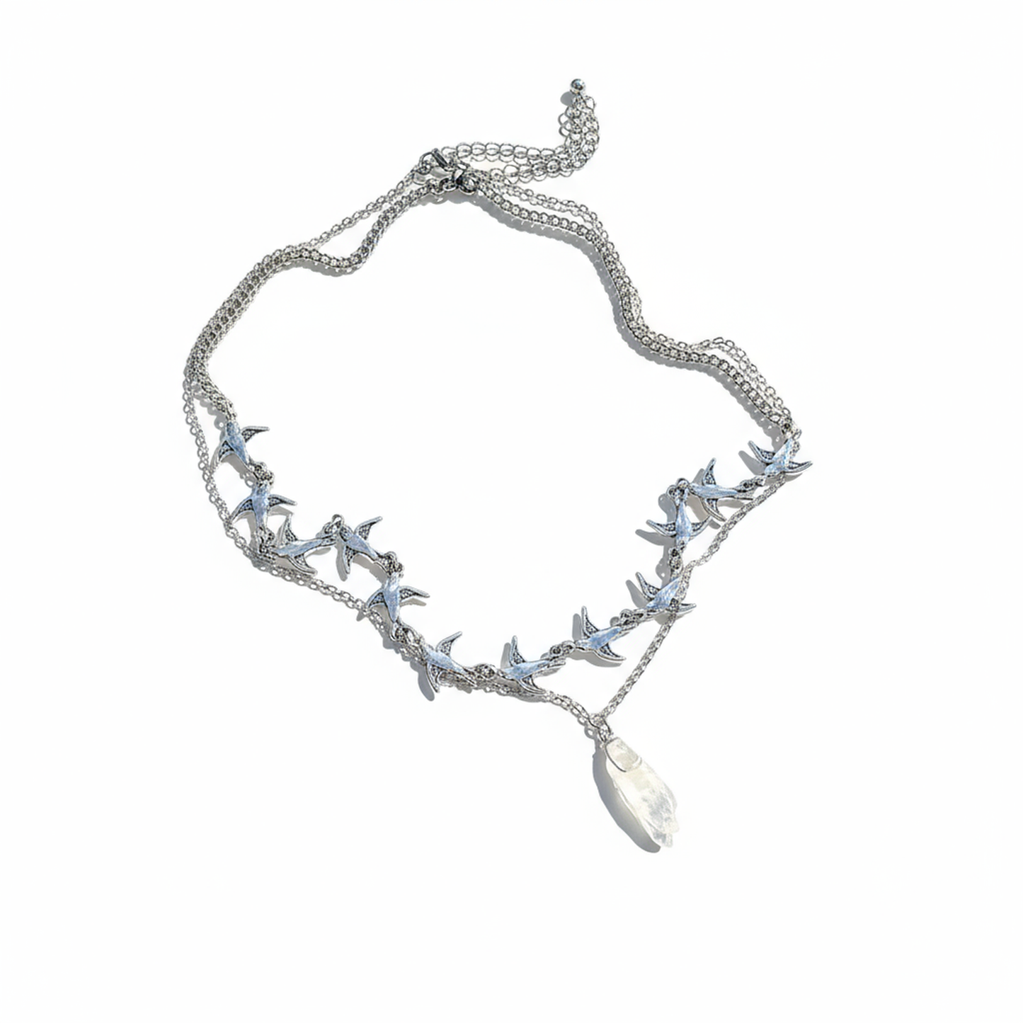 "Sterling silver double-layer bird pendant necklace minimalist streetwear"