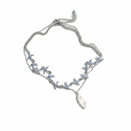 "Sterling silver double-layer bird pendant necklace minimalist streetwear"