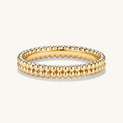 “Flat lay of S925 sterling silver double beaded ring minimalist style jewelry”