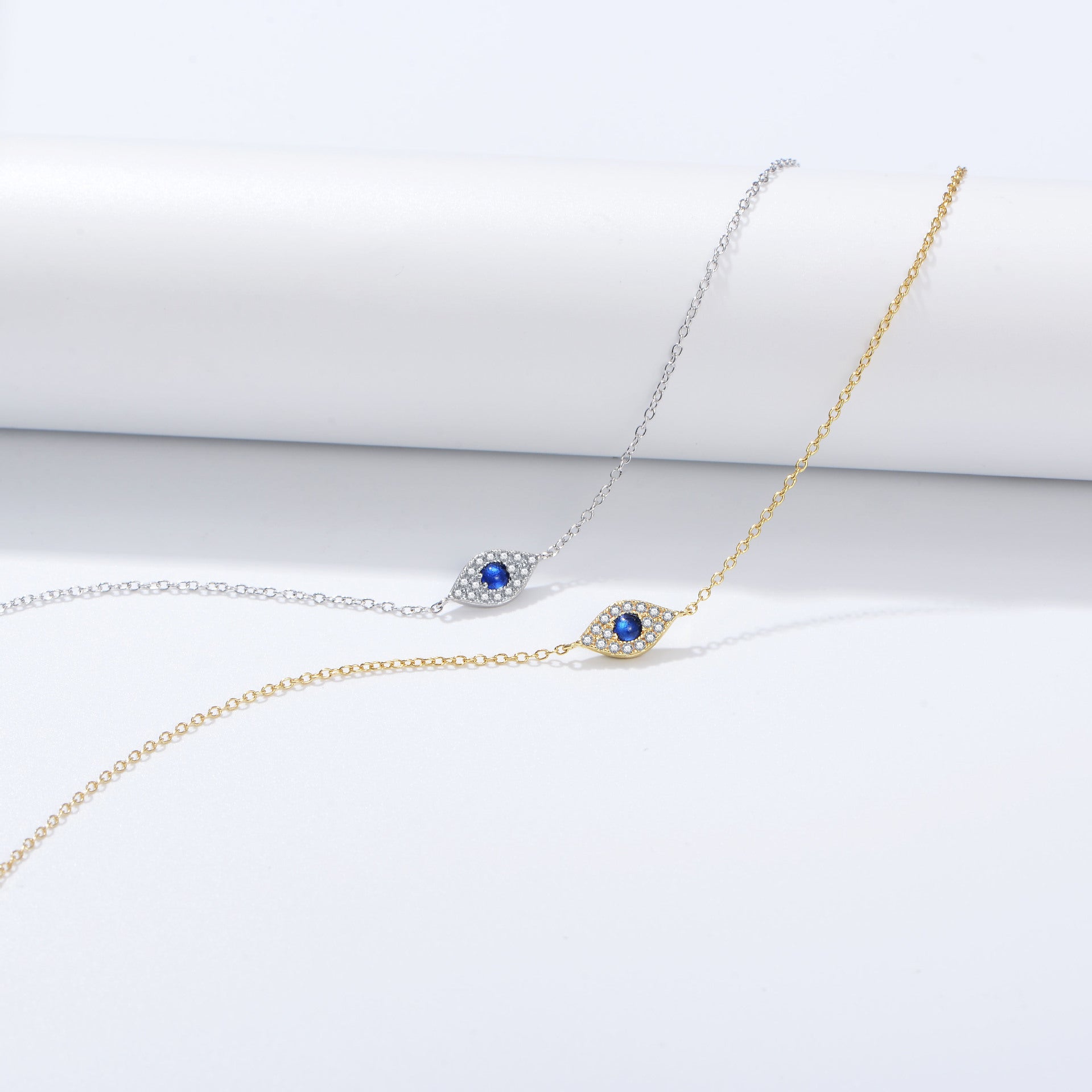 Close-up of Blue Evil Eye Charm and Zircon Setting