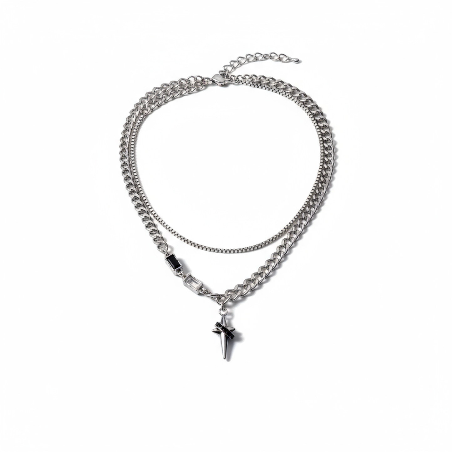 S925 Sterling Silver Four-Point Star Layered Necklace for Men