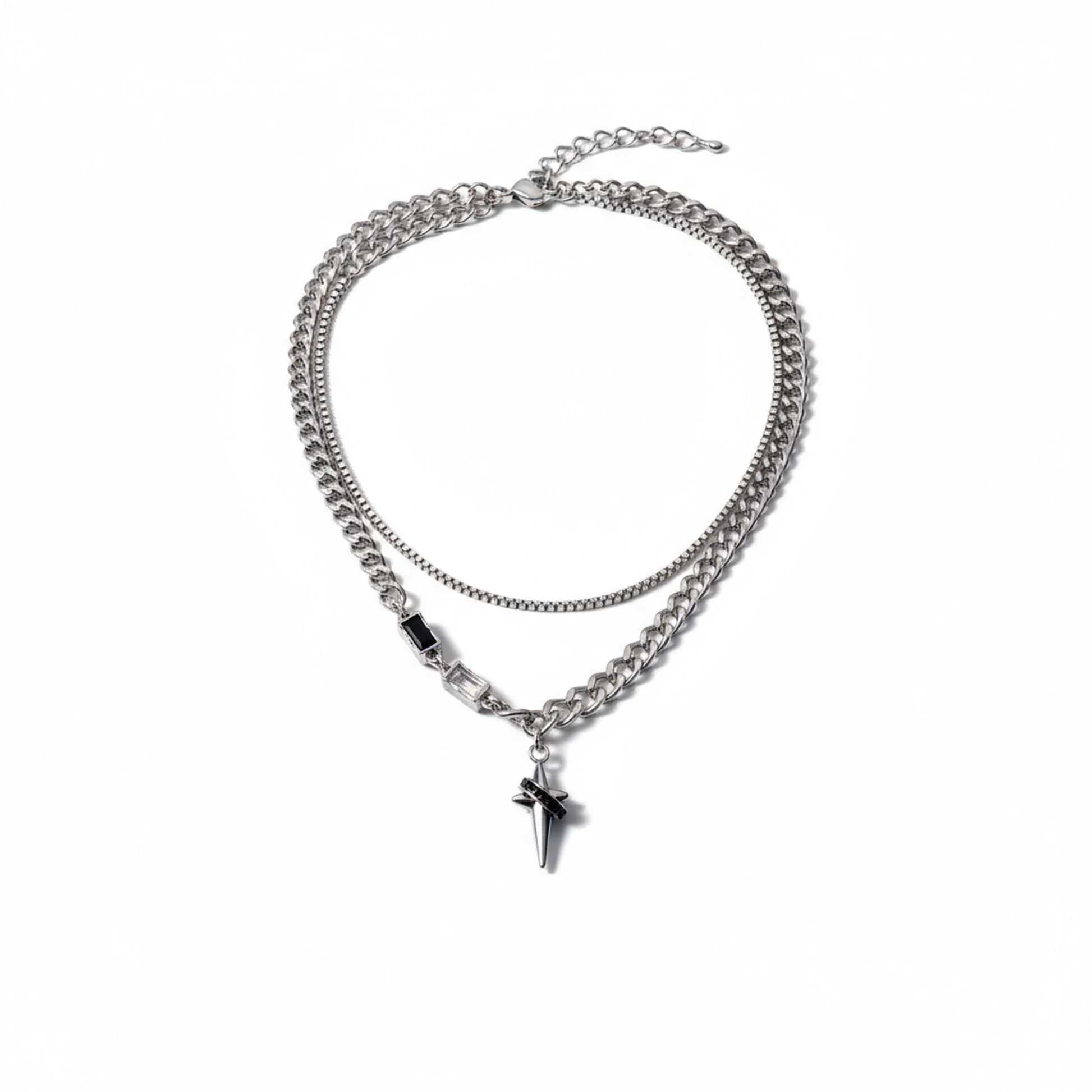 S925 Sterling Silver Four-Point Star Layered Necklace for Men