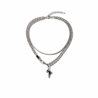 S925 Sterling Silver Four-Point Star Layered Necklace for Men