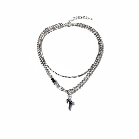 S925 Sterling Silver Four-Point Star Layered Necklace for Men