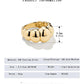 Gold ring with product information on a white background
