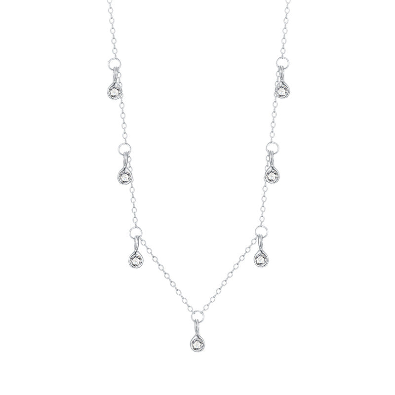 “Silver CZ pendant collarbone necklace on white background”