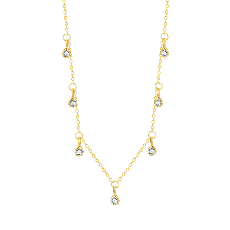 “S925 sterling silver geometric teardrop zircon necklace flat lay”