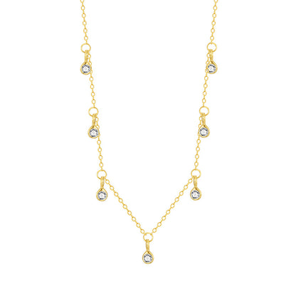 “S925 sterling silver geometric teardrop zircon necklace flat lay”