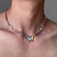 “Male model wearing unisex gradient butterfly silver choker”