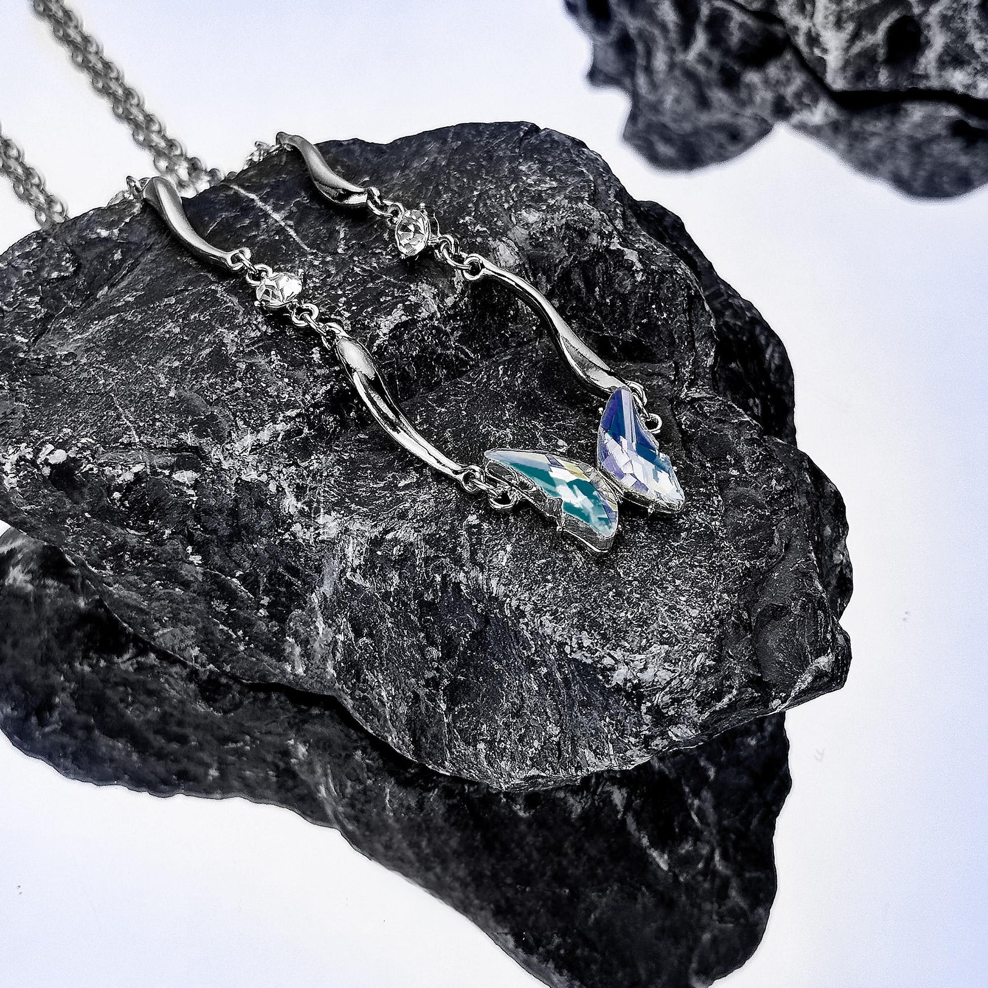 “Irregular metal butterfly detail with futuristic texture”