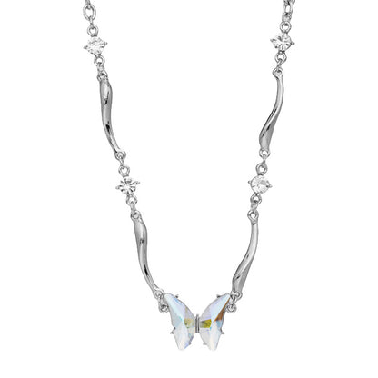 “Flat lay of S925 gradient butterfly sculptural silver choker necklace”