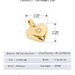 Gold heart-shaped pendant with measurements and product information on a white background