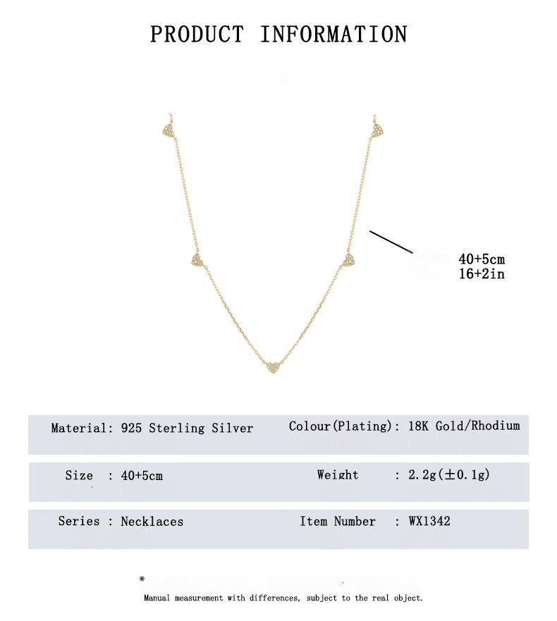S925 Sterling Silver Heart Pendant Necklace with Cubic ZirconiaGold necklace with product information on a white background