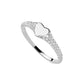 “Flat lay of S925 sterling silver heart signet ring with micro pave cubic zirconia”