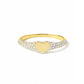 “Flat lay of S925 sterling silver heart signet ring with micro pave cubic zirconia”