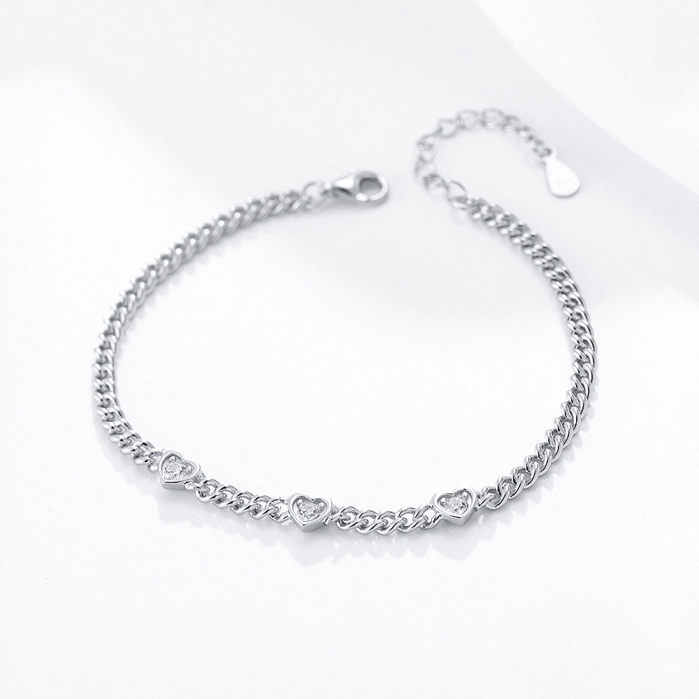 S925 Sterling Silver Heart Zircon Bracelet for Women