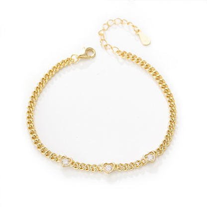 S925 Sterling Silver Heart Zircon Bracelet for Women