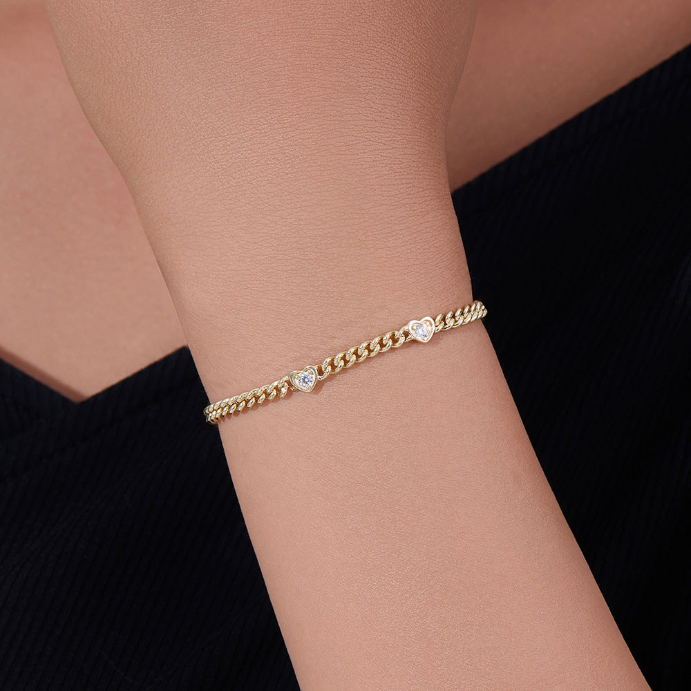 Woman Wearing Minimalist Silver Heart Bracelet INS Style