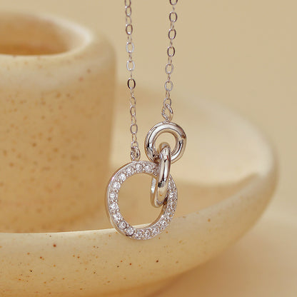 S925 Sterling Silver Triple Interlocking Rings Necklace on White Background