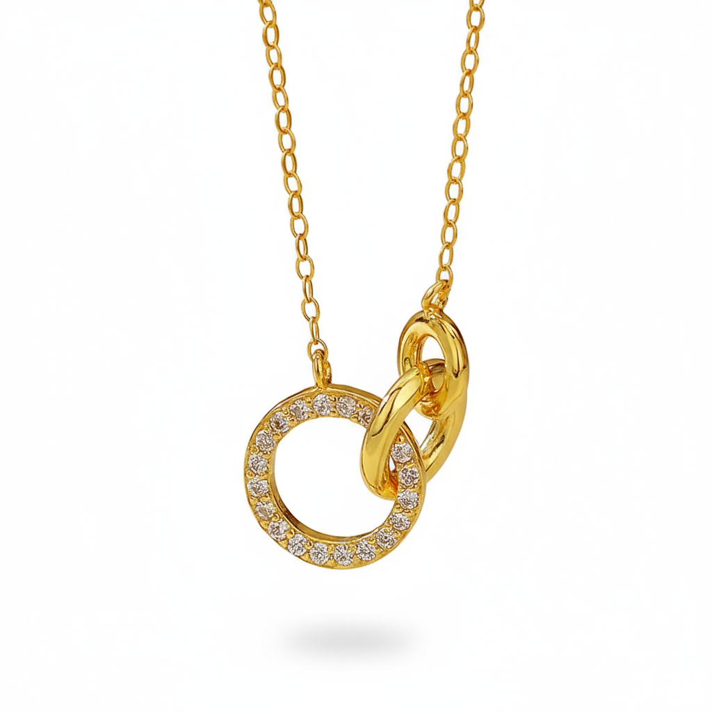 S925 Sterling Silver Triple Interlocking Rings Necklace on White Background