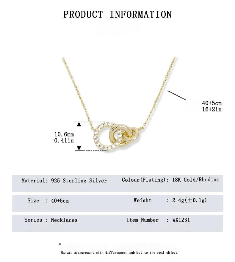Pendant and Chain Length Size Chart for Triple Rings Necklace